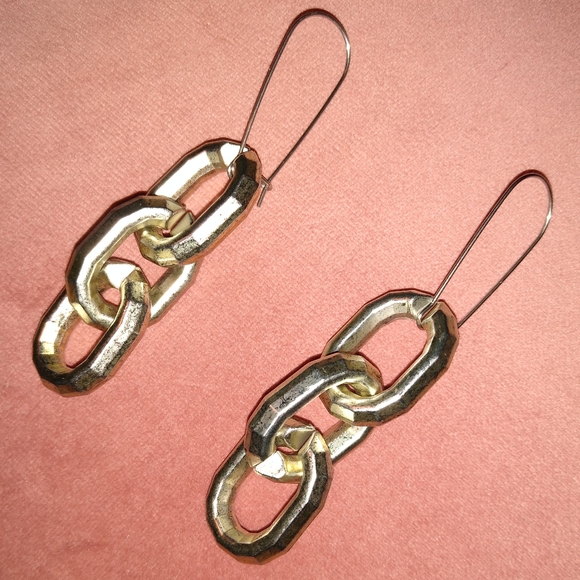 Oversized Minimalist KATTA Handmade Earrings Trio Link Chain Big Steel Ear Wires - Picture 4 of 4